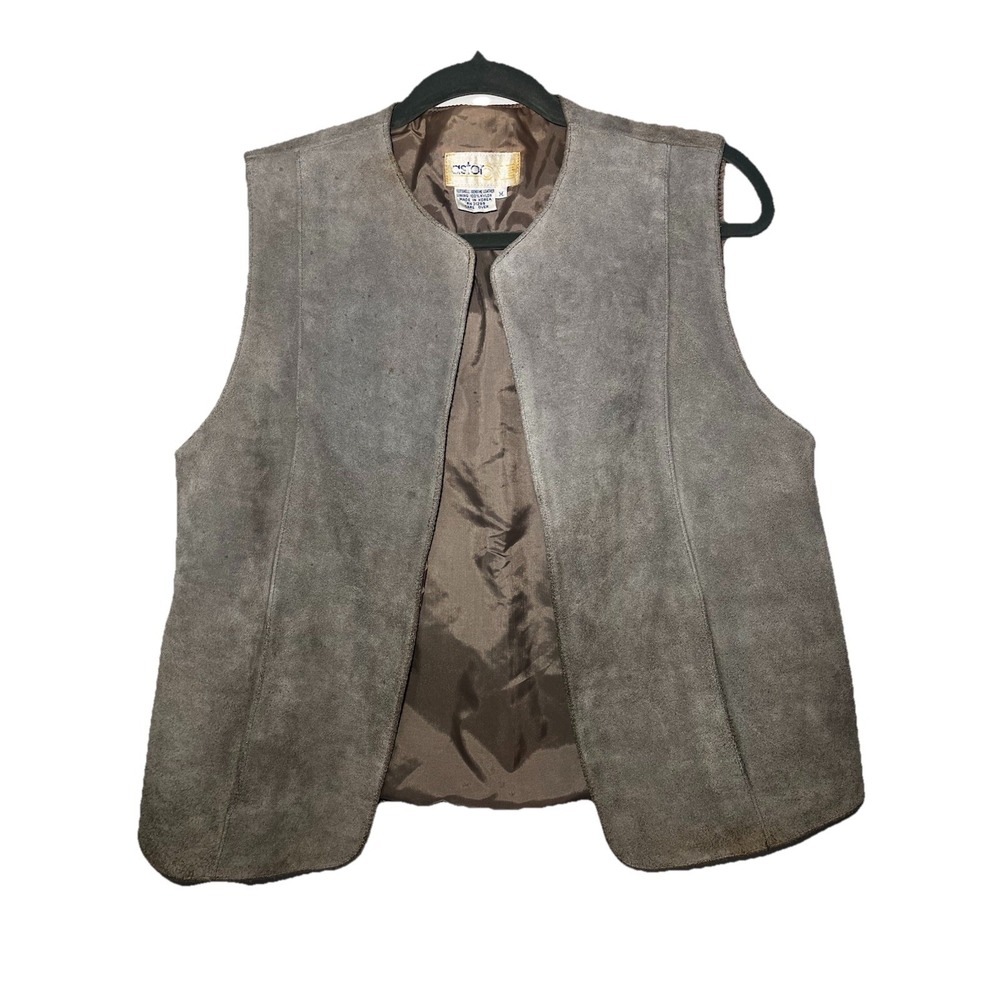 ASTOR Vtg Suede Leather Vest Gray Biker Western Women's‎ Vest Pockets Medium